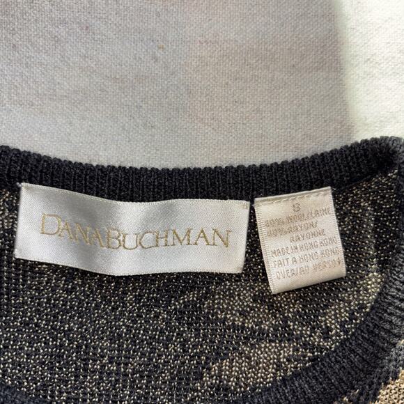 Dana Buchman Small Wool + Rayon Black & Gold Floral Pullover Sweater - Picture 3 of 9
